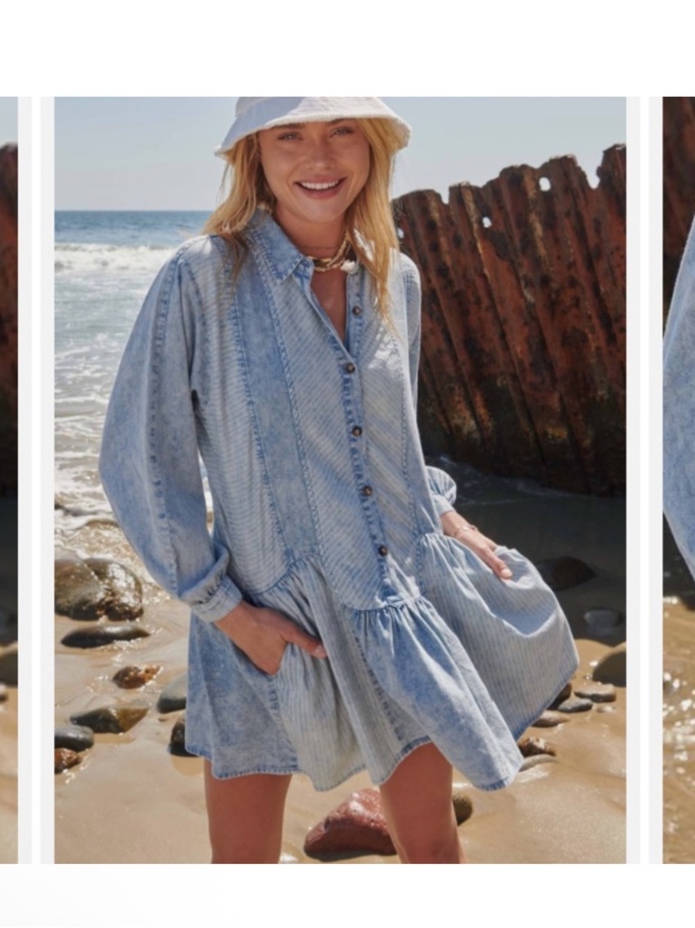 Promesa Light Blue Long-Sleeve Button-Front Tiered Shirt Dress